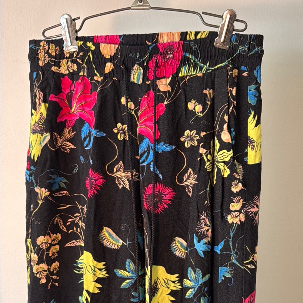 Floral Print Black Pants